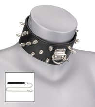 Laden Sie das Bild in den Galerie-Viewer, BDSM-Halsband mit Killernieten und Kette