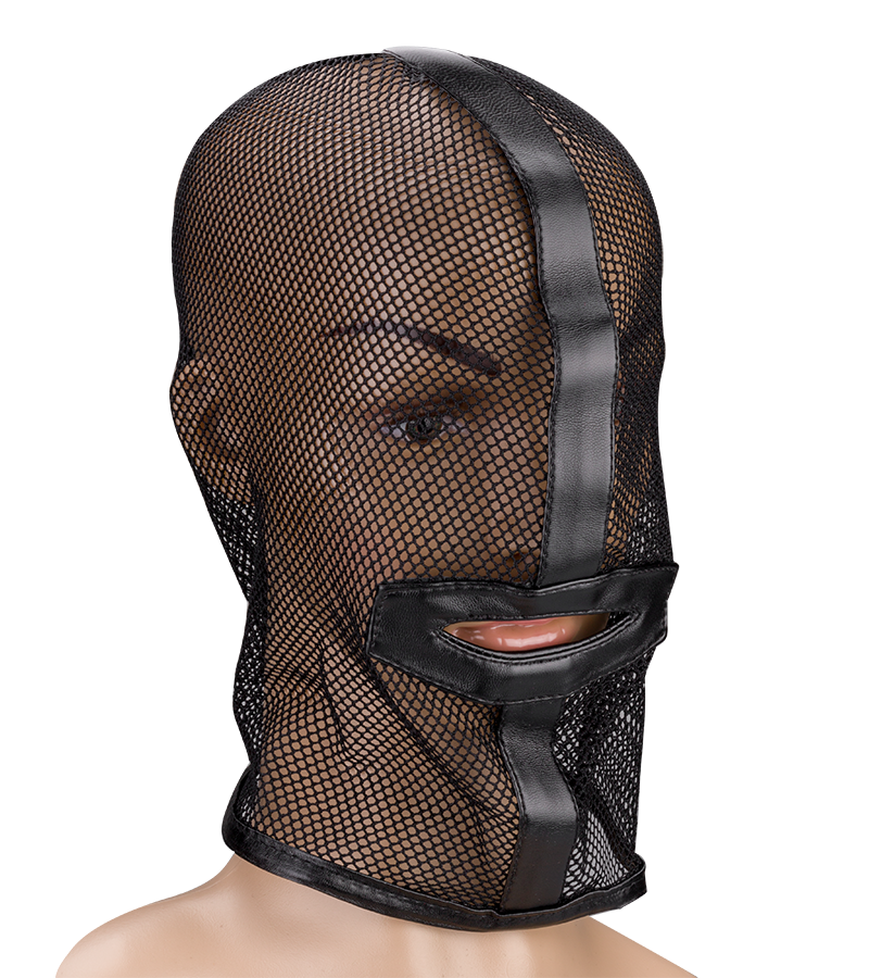 BDSM-Kopfhaube aus Netzstoff mit Mund-Öffnung