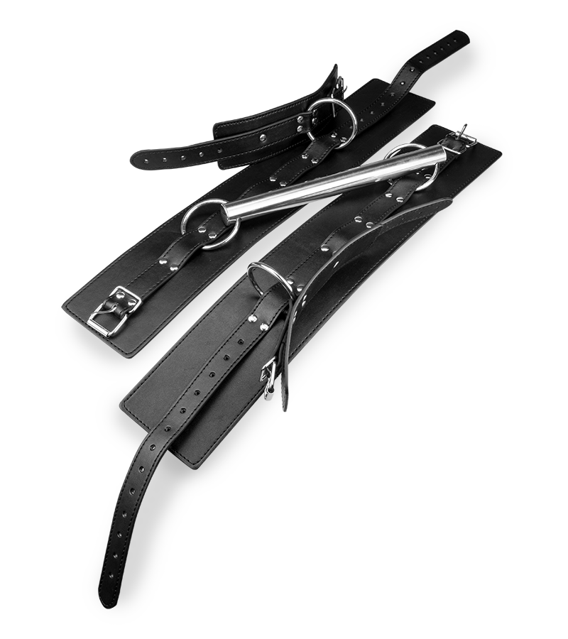 BDSM-Spreizstange für Oberschenkel mit Handfesseln