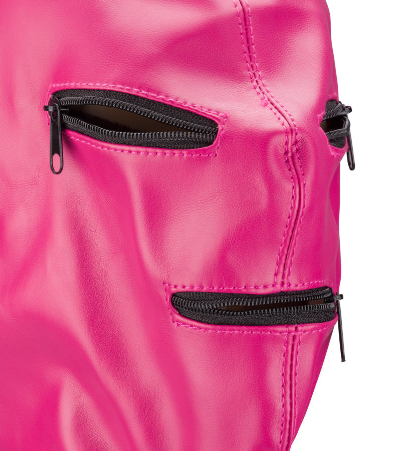 Bondage-Haube mit Reißverschlüssen an Augen und Mund