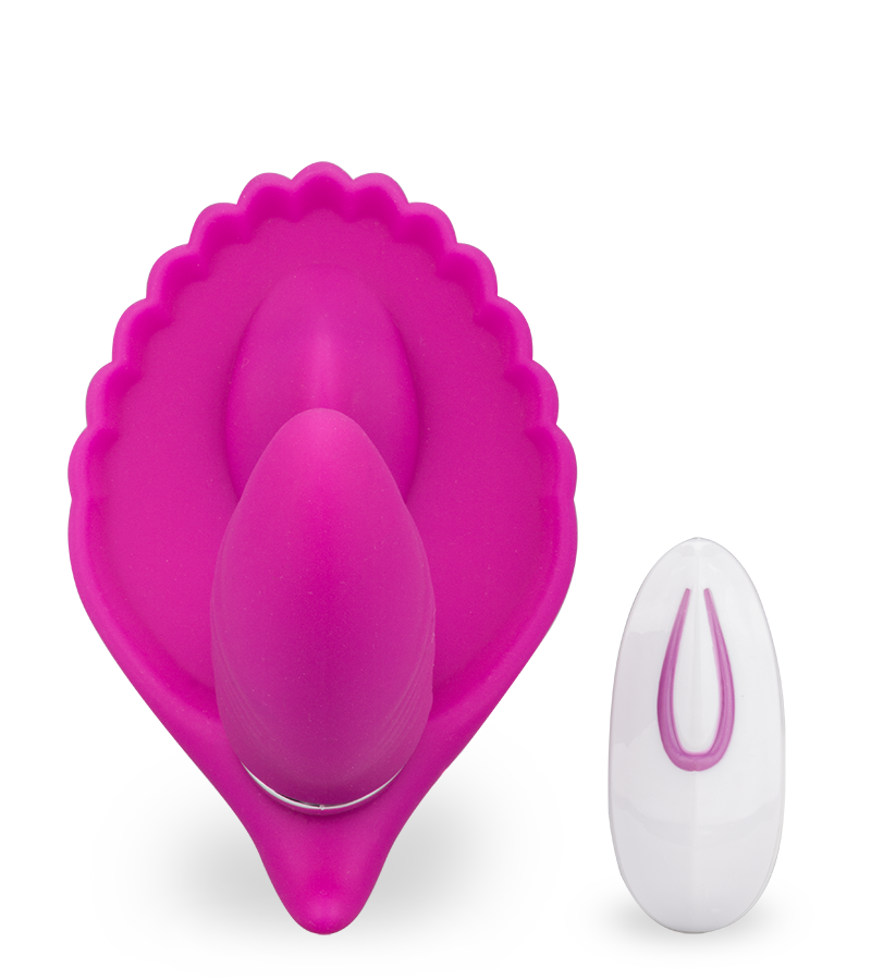 Butterfly-Vibrator in Muschelform mit Innendildo