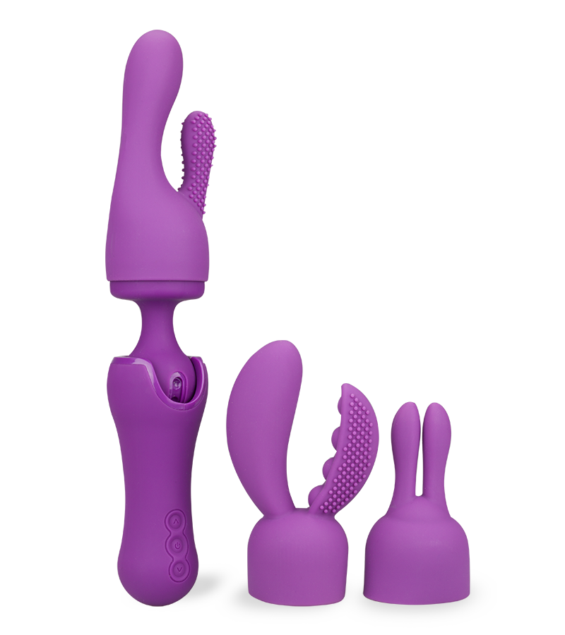 Fantasy-Wand-Vibrator mit 3 Aufsätzen, 10 Modi