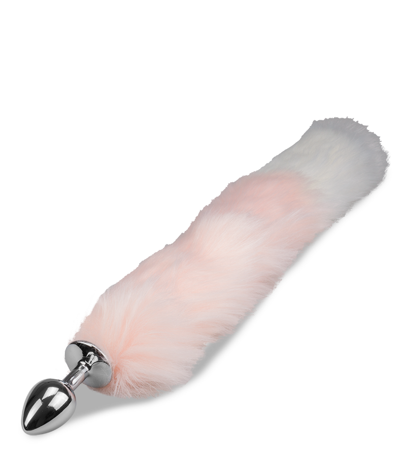 Foxtail-Buttplug aus rosa-weißem Kunstfell