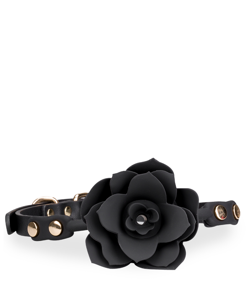 Gagball aus Silikon und Kunstleder mit Rosen-Dekor