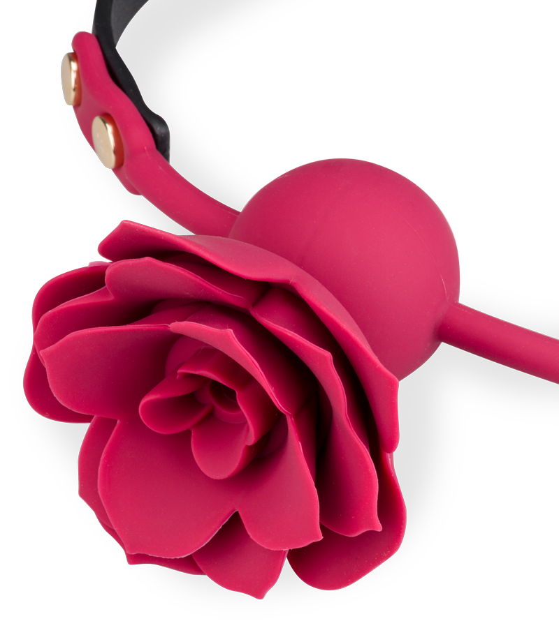Gagball aus Silikon und Kunstleder mit Rosen-Dekor