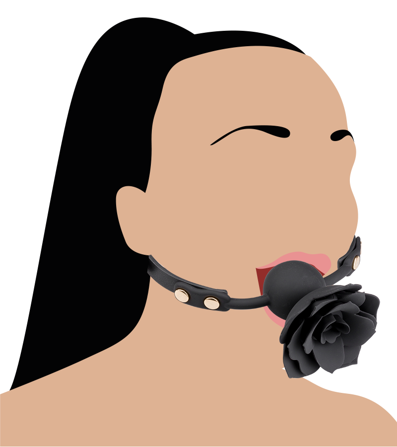 Gagball aus Silikon und Kunstleder mit Rosen-Dekor