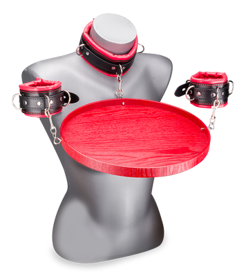 Hals- und Handfesseln mit Tablett für Sub