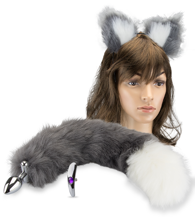 Katzenschwanz-Plug mit Katzenohren-Haarreif