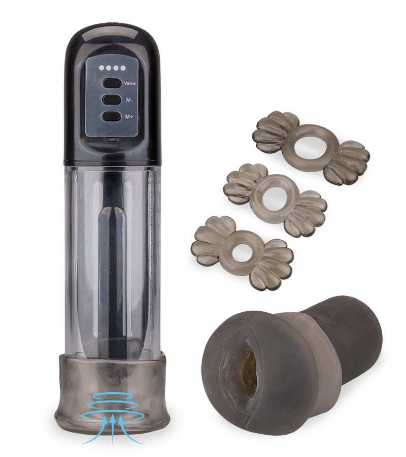 Penispumpen-Masturbator mit 3 Cockringen
