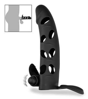 Silikon-Sleeve mit Hodenring und Vibro-Bullet