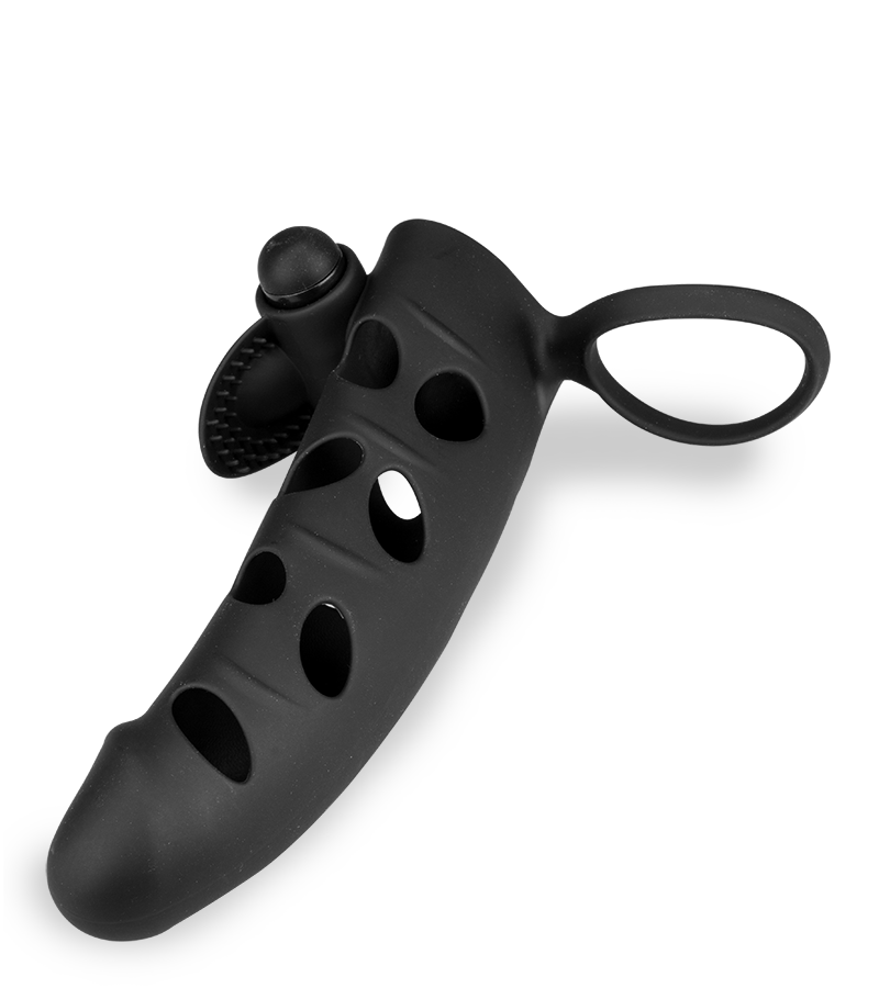 Silikon-Sleeve mit Hodenring und Vibro-Bullet