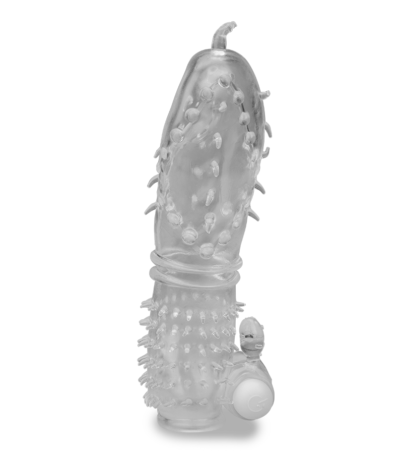 Transparente Penishülle mit Noppen &amp; Vibration