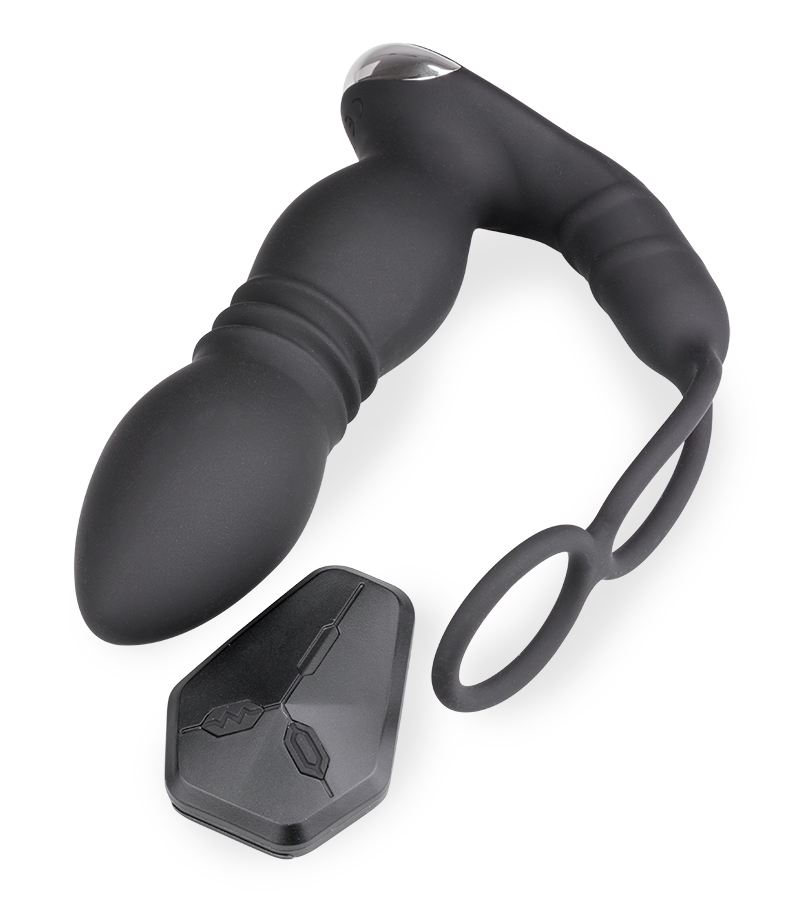 Vibrierender Analplug mit Stoßfunktion und Doppel-Cockring Paolo